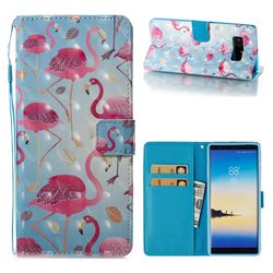 Foraging Flamingo 3D Painted Leather Wallet Case for Samsung Galaxy Note 8
