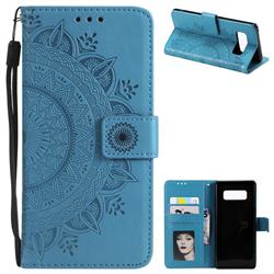 Intricate Embossing Datura Leather Wallet Case for Samsung Galaxy Note 8 - Blue