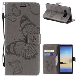 Embossing 3D Butterfly Leather Wallet Case for Samsung Galaxy Note 8 - Gray