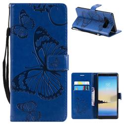 Embossing 3D Butterfly Leather Wallet Case for Samsung Galaxy Note 8 - Blue