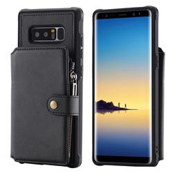 Retro Luxury Multifunction Zipper Leather Phone Back Cover for Samsung Galaxy Note 8 - Black
