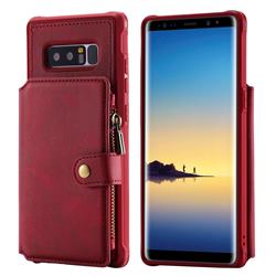 Retro Luxury Multifunction Zipper Leather Phone Back Cover for Samsung Galaxy Note 8 - Red