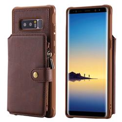 Retro Luxury Multifunction Zipper Leather Phone Back Cover for Samsung Galaxy Note 8 - Coffee