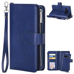 Retro Luxury Multifunction Zipper Leather Phone Wallet for Samsung Galaxy Note 8 - Blue