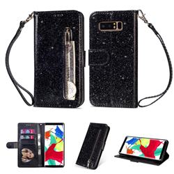 Glitter Shine Leather Zipper Wallet Phone Case for Samsung Galaxy Note 8 - Black