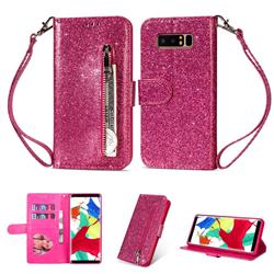 Glitter Shine Leather Zipper Wallet Phone Case for Samsung Galaxy Note 8 - Rose