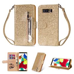 Glitter Shine Leather Zipper Wallet Phone Case for Samsung Galaxy Note 8 - Gold
