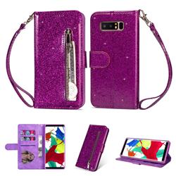 Glitter Shine Leather Zipper Wallet Phone Case for Samsung Galaxy Note 8 - Purple