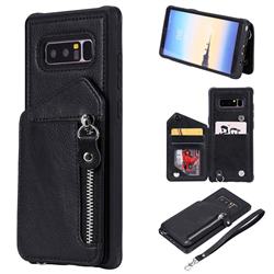 Classic Luxury Buckle Zipper Anti-fall Leather Phone Back Cover for Samsung Galaxy Note 8 - Black