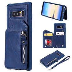 Classic Luxury Buckle Zipper Anti-fall Leather Phone Back Cover for Samsung Galaxy Note 8 - Blue