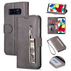 Retro Calfskin Zipper Leather Wallet Case Cover for Samsung Galaxy Note 8 - Grey