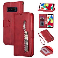 Retro Calfskin Zipper Leather Wallet Case Cover for Samsung Galaxy Note 8 - Red