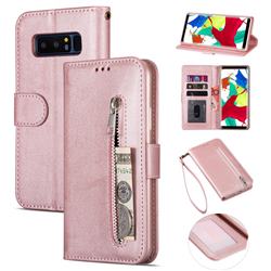 Retro Calfskin Zipper Leather Wallet Case Cover for Samsung Galaxy Note 8 - Rose Gold