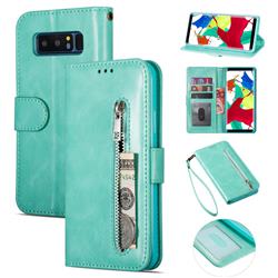 Retro Calfskin Zipper Leather Wallet Case Cover for Samsung Galaxy Note 8 - Mint Green