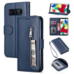 Retro Calfskin Zipper Leather Wallet Case Cover for Samsung Galaxy Note 8 - Blue