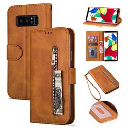 Retro Calfskin Zipper Leather Wallet Case Cover for Samsung Galaxy Note 8 - Brown