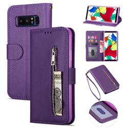 Retro Calfskin Zipper Leather Wallet Case Cover for Samsung Galaxy Note 8 - Purple