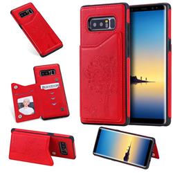 Luxury Tree and Cat Multifunction Magnetic Card Slots Stand Leather Phone Back Cover for Samsung Galaxy Note 8 - Red