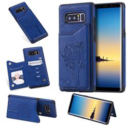 Luxury Tree and Cat Multifunction Magnetic Card Slots Stand Leather Phone Back Cover for Samsung Galaxy Note 8 - Blue