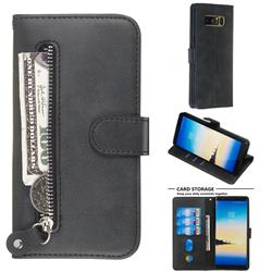 Retro Luxury Zipper Leather Phone Wallet Case for Samsung Galaxy Note 8 - Black