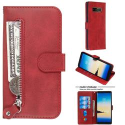 Retro Luxury Zipper Leather Phone Wallet Case for Samsung Galaxy Note 8 - Red