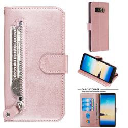 Retro Luxury Zipper Leather Phone Wallet Case for Samsung Galaxy Note 8 - Pink