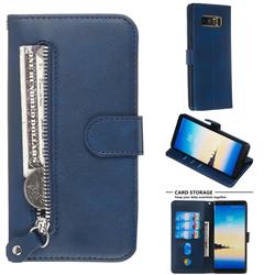 Retro Luxury Zipper Leather Phone Wallet Case for Samsung Galaxy Note 8 - Blue