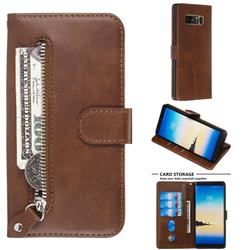 Retro Luxury Zipper Leather Phone Wallet Case for Samsung Galaxy Note 8 - Brown