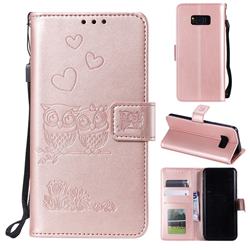 Embossing Owl Couple Flower Leather Wallet Case for Samsung Galaxy Note 8 - Rose Gold