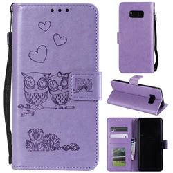Embossing Owl Couple Flower Leather Wallet Case for Samsung Galaxy Note 8 - Purple