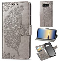 Embossing Mandala Flower Butterfly Leather Wallet Case for Samsung Galaxy Note 8 - Gray