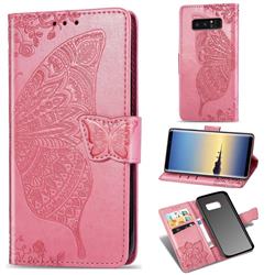 Embossing Mandala Flower Butterfly Leather Wallet Case for Samsung Galaxy Note 8 - Pink