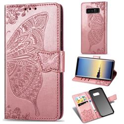 Embossing Mandala Flower Butterfly Leather Wallet Case for Samsung Galaxy Note 8 - Rose Gold