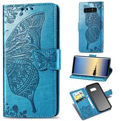 Embossing Mandala Flower Butterfly Leather Wallet Case for Samsung Galaxy Note 8 - Blue