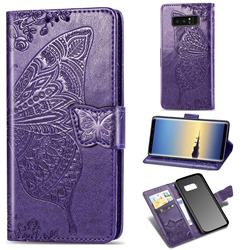 Embossing Mandala Flower Butterfly Leather Wallet Case for Samsung Galaxy Note 8 - Dark Purple