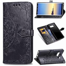 Embossing Imprint Mandala Flower Leather Wallet Case for Samsung Galaxy Note 8 - Black