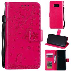 Embossing Cherry Blossom Cat Leather Wallet Case for Samsung Galaxy Note 8 - Rose