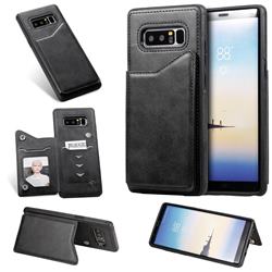 Luxury Multifunction Magnetic Card Slots Stand Calf Leather Phone Back Cover for Samsung Galaxy Note 8 - Black