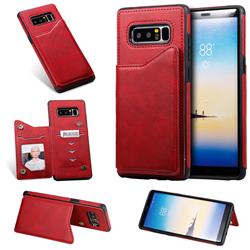Luxury Multifunction Magnetic Card Slots Stand Calf Leather Phone Back Cover for Samsung Galaxy Note 8 - Red