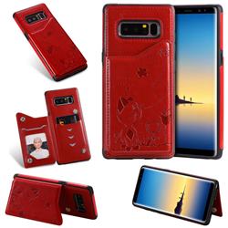 Luxury Bee and Cat Multifunction Magnetic Card Slots Stand Leather Back Cover for Samsung Galaxy Note 8 - Red