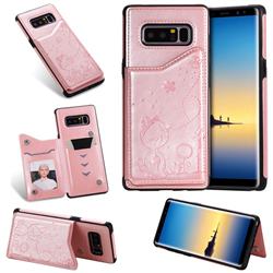 Luxury Bee and Cat Multifunction Magnetic Card Slots Stand Leather Back Cover for Samsung Galaxy Note 8 - Rose Gold