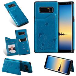 Luxury Bee and Cat Multifunction Magnetic Card Slots Stand Leather Back Cover for Samsung Galaxy Note 8 - Blue