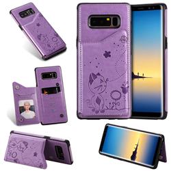 Luxury Bee and Cat Multifunction Magnetic Card Slots Stand Leather Back Cover for Samsung Galaxy Note 8 - Purple