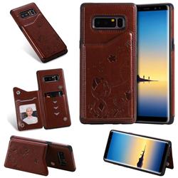 Luxury Bee and Cat Multifunction Magnetic Card Slots Stand Leather Back Cover for Samsung Galaxy Note 8 - Brown