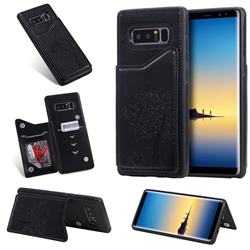 Luxury R61 Tree Cat Magnetic Stand Card Leather Phone Case for Samsung Galaxy Note 8 - Black