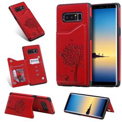 Luxury R61 Tree Cat Magnetic Stand Card Leather Phone Case for Samsung Galaxy Note 8 - Red