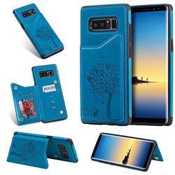 Luxury R61 Tree Cat Magnetic Stand Card Leather Phone Case for Samsung Galaxy Note 8 - Blue
