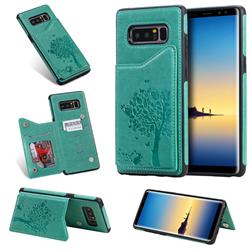 Luxury R61 Tree Cat Magnetic Stand Card Leather Phone Case for Samsung Galaxy Note 8 - Green