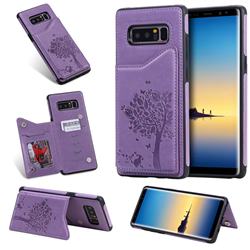 Luxury R61 Tree Cat Magnetic Stand Card Leather Phone Case for Samsung Galaxy Note 8 - Purple