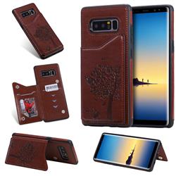 Luxury R61 Tree Cat Magnetic Stand Card Leather Phone Case for Samsung Galaxy Note 8 - Brown